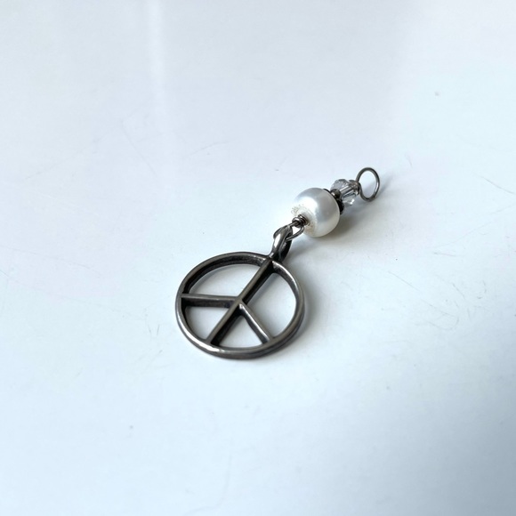 Sterling Silver Peace Necklace Charm with Bead and Crystal - Picture 3 of 5